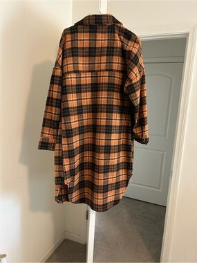Ci Sono Orange and Black Plaid Button-Up Shacket